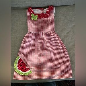 Red and white checkered girl’s dress with watermelon appliqué. Size 4t